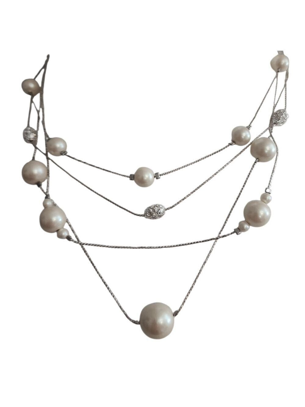 Liz & Co Faux Pearl Silvertone Multi Strand Necklace